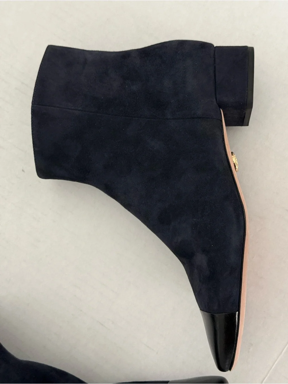 Veronica Beard Navy Suede Ankle Boots with Black Cap Toe Size 9.5
